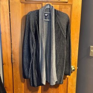 Lands' End Women's Black & Gray Open-Front Ribbed Sweater Jacket